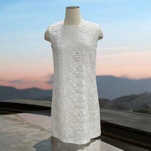Cynthia Steffe White Floral Lace Sleeveless Shift Dress 6 Elegant Wedding Bridal